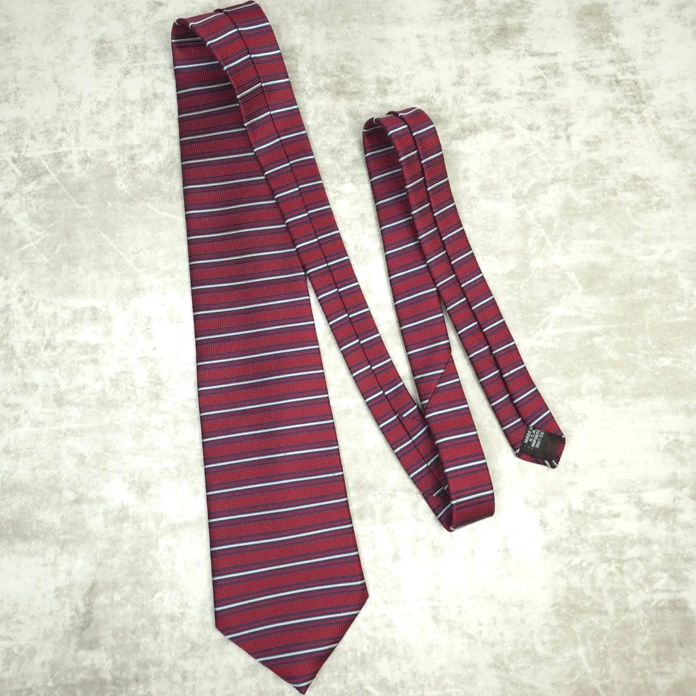 Geoffrey Beene Necktie Mens Red Striped Classic Silk Business Casual